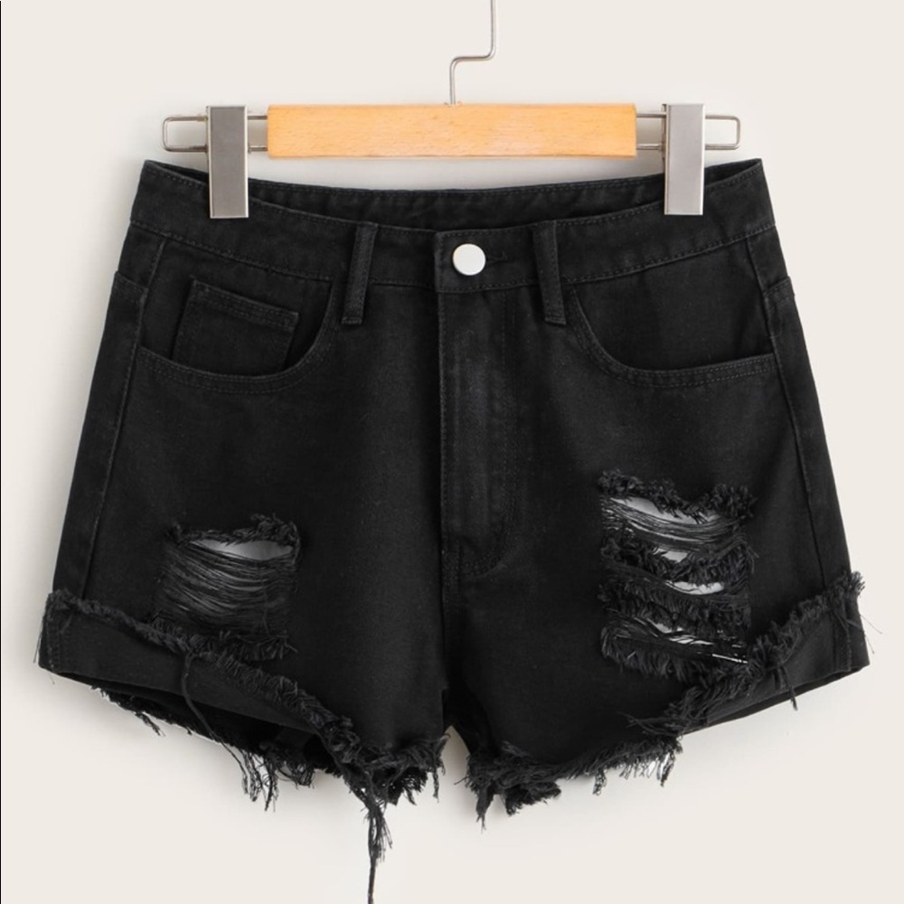 Black denim short